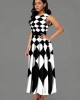 Sleeveless Geometric Print Side Poclket Maxi Dress