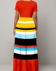 Short Sleeve Round Neck Rainbow Stripe Dress