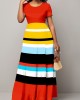 Short Sleeve Round Neck Rainbow Stripe Dress