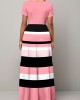 Short Sleeve Round Neck Rainbow Stripe Dress