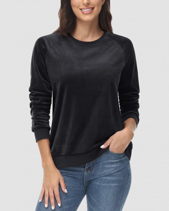 Women's Sweatshirt Crewneck Pullover Casual Long Sleeve Shirts Fleece Warm Velour Sweatshirts