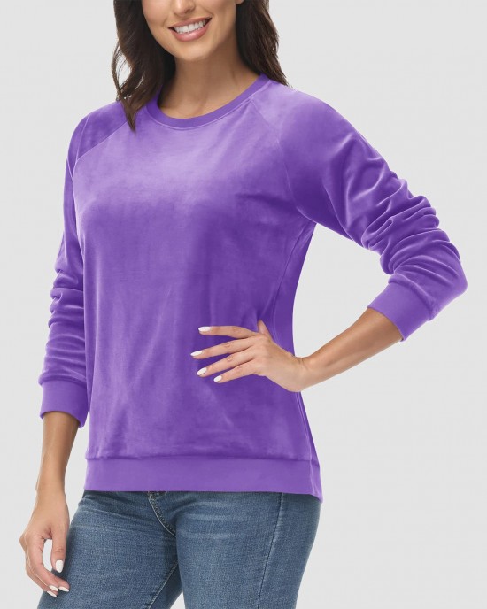 Women's Sweatshirt Crewneck Pullover Casual Long Sleeve Shirts Fleece Warm Velour Sweatshirts