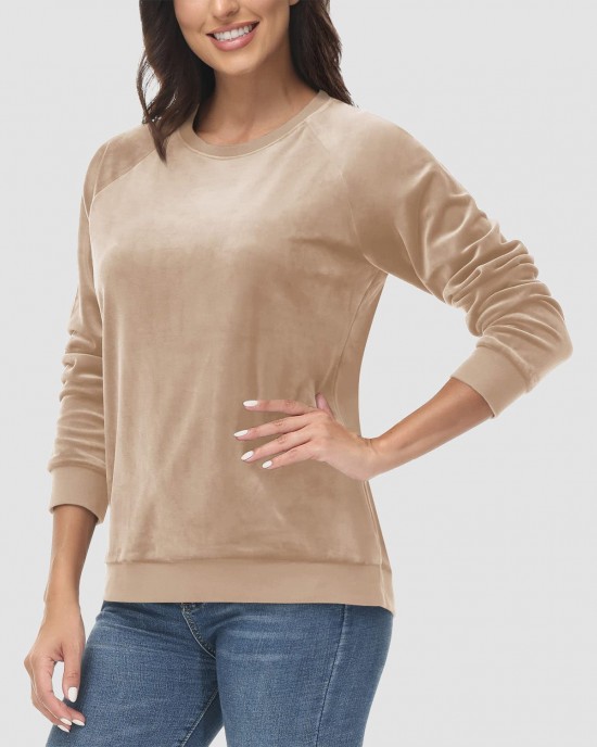 Women's Sweatshirt Crewneck Pullover Casual Long Sleeve Shirts Fleece Warm Velour Sweatshirts