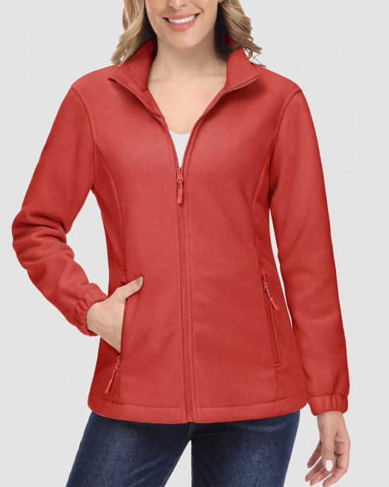 Women's Fleece Jacket Soft Full Zip Warm Long Sleeve with 2 Zipper Pockets Winter Jackets