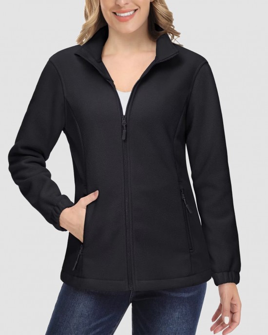 Women's Fleece Jacket Soft Full Zip Warm Long Sleeve with 2 Zipper Pockets Winter Jackets