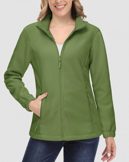 Women's Fleece Jacket Soft Full Zip Warm Long Sleeve with 2 Zipper Pockets Winter Jackets