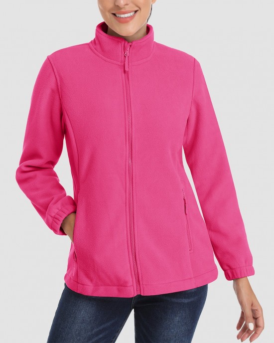 Women's Fleece Jacket Soft Full Zip Warm Long Sleeve with 2 Zipper Pockets Winter Jackets