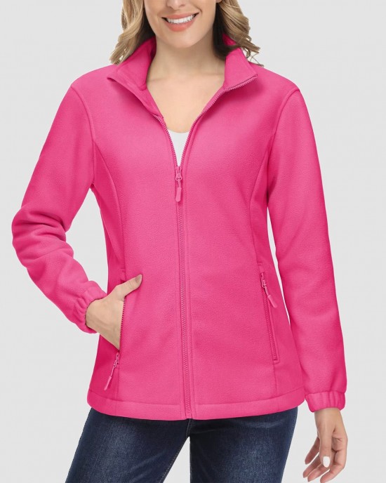 Women's Fleece Jacket Soft Full Zip Warm Long Sleeve with 2 Zipper Pockets Winter Jackets