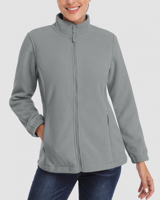 Women's Fleece Jacket Soft Full Zip Warm Long Sleeve with 2 Zipper Pockets Winter Jackets