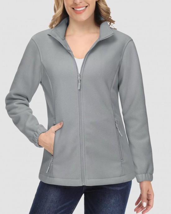 Women's Fleece Jacket Soft Full Zip Warm Long Sleeve with 2 Zipper Pockets Winter Jackets