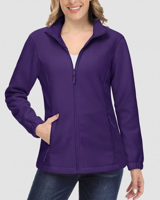 Women's Fleece Jacket Soft Full Zip Warm Long Sleeve with 2 Zipper Pockets Winter Jackets