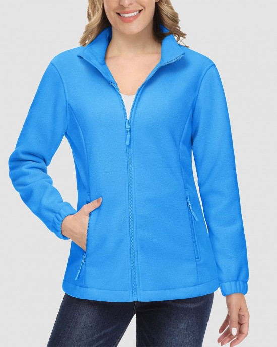 Women's Fleece Jacket Soft Full Zip Warm Long Sleeve with 2 Zipper Pockets Winter Jackets