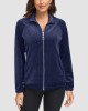 Women's Velour Jackets Full Zip Up Fleece Jacket With Zipper Pockets Soft Winter Jackets