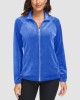 Women's Velour Jackets Full Zip Up Fleece Jacket With Zipper Pockets Soft Winter Jackets