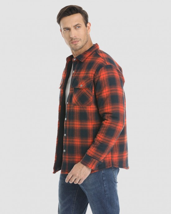 Men's Flannel Shirt Jacket Long Sleeve Quilted Lined Plaid Coat Button Down Thick Outwear for Winter