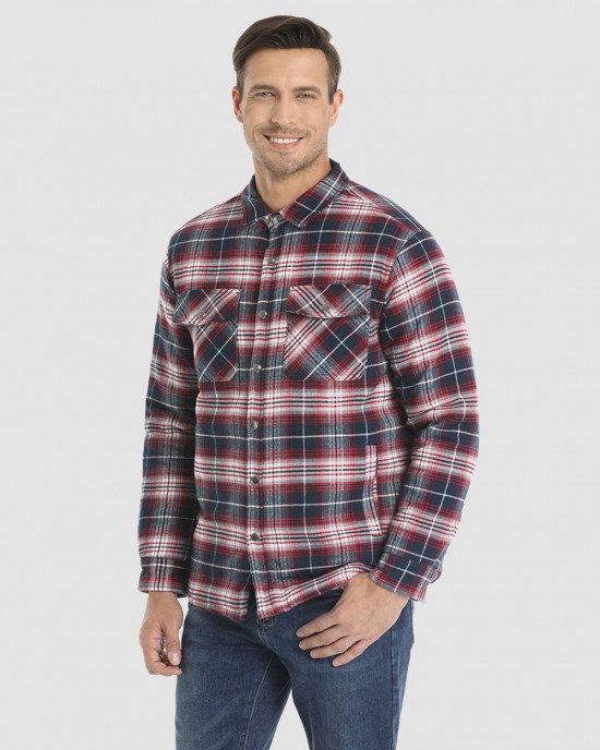 Men's Flannel Shirt Jacket Long Sleeve Quilted Lined Plaid Coat Button Down Thick Outwear for Winter