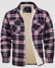 Men's Sherpa Shirt Fleece Lined Flannel Shirt Jacket with 3 Pockets Casual Plaid Button Down Winter Coat