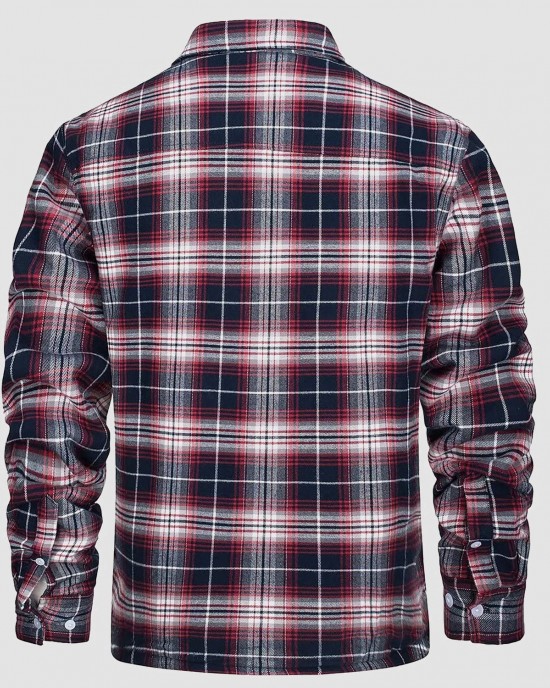 Men's Sherpa Shirt Fleece Lined Flannel Shirt Jacket with 3 Pockets Casual Plaid Button Down Winter Coat