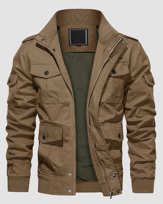 Men's Casual Jacket Coat Cotton Lightweight Fall Jackets Tactical Cargo Jackets Stand Collar