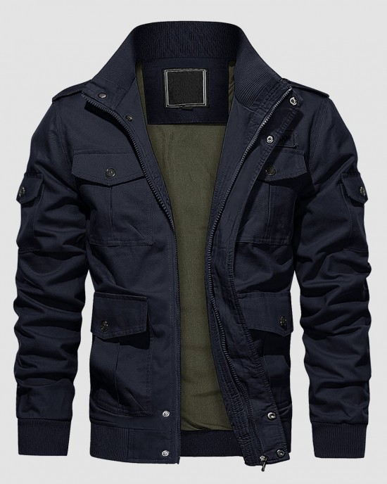 Men's Casual Jacket Coat Cotton Lightweight Fall Jackets Tactical Cargo Jackets Stand Collar