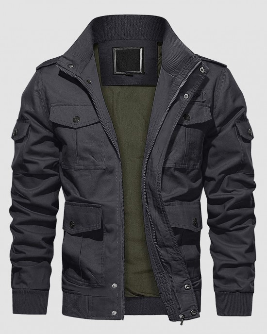 Men's Casual Jacket Coat Cotton Lightweight Fall Jackets Tactical Cargo Jackets Stand Collar