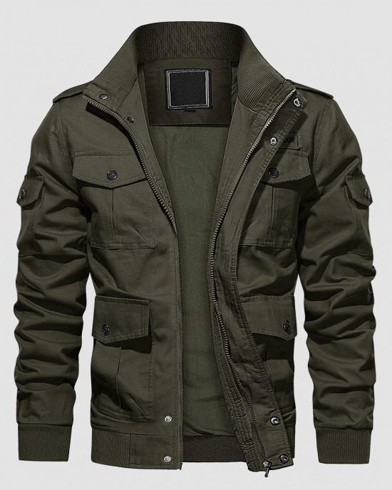 Men's Casual Jacket Coat Cotton Lightweight Fall Jackets Tactical Cargo Jackets Stand Collar