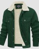 Men's Corduroy Jacket Sherpa Lined Cargo Jackets Cotton Turn Down Collar Winter Warm Casual Work Coat with 5 Pockets