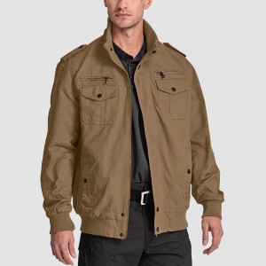 Men's Casual Jacket Lightweight Tactical Cargo Jackets Stand Collar Combat Jacket