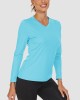 Women's Long Sleeve Shirts UPF 50+ Sun Protection T Shirts V Neck Hiking Shirt Running Workout Performance Tee