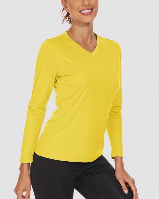 Women's Long Sleeve Shirts UPF 50+ Sun Protection T Shirts V Neck Hiking Shirt Running Workout Performance Tee