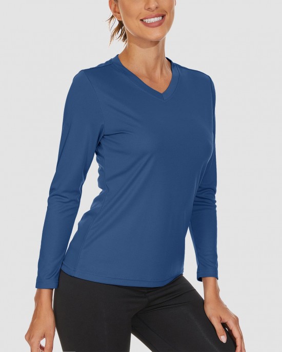 Women's Long Sleeve Shirts UPF 50+ Sun Protection T Shirts V Neck Hiking Shirt Running Workout Performance Tee