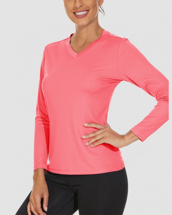 Women's Long Sleeve Shirts UPF 50+ Sun Protection T Shirts V Neck Hiking Shirt Running Workout Performance Tee