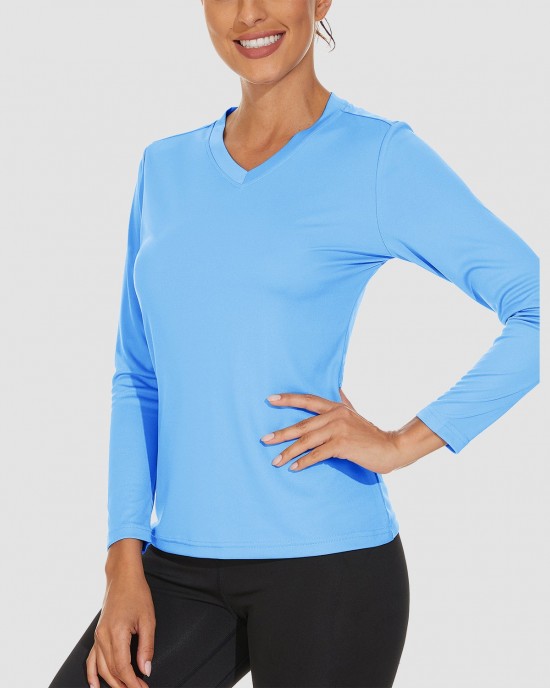 Women's Long Sleeve Shirts UPF 50+ Sun Protection T Shirts V Neck Hiking Shirt Running Workout Performance Tee