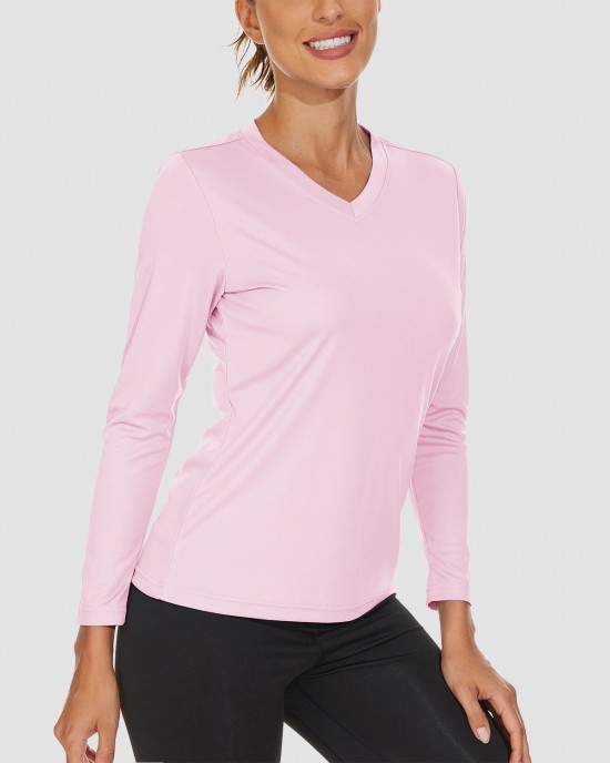 Women's Long Sleeve Shirts UPF 50+ Sun Protection T Shirts V Neck Hiking Shirt Running Workout Performance Tee