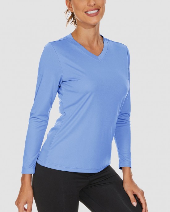 Women's Long Sleeve Shirts UPF 50+ Sun Protection T Shirts V Neck Hiking Shirt Running Workout Performance Tee