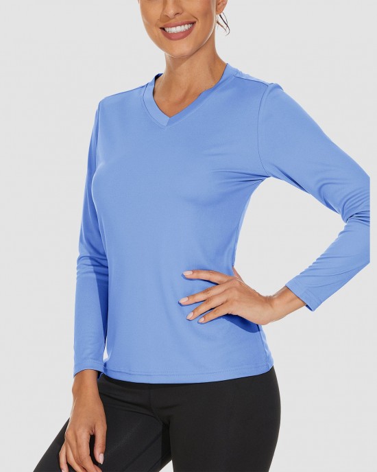 Women's Long Sleeve Shirts UPF 50+ Sun Protection T Shirts V Neck Hiking Shirt Running Workout Performance Tee