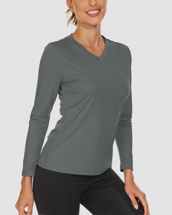 Women's Long Sleeve Shirts UPF 50+ Sun Protection T Shirts V Neck Hiking Shirt Running Workout Performance Tee