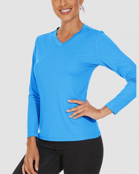 Women's Long Sleeve Shirts UPF 50+ Sun Protection T Shirts V Neck Hiking Shirt Running Workout Performance Tee