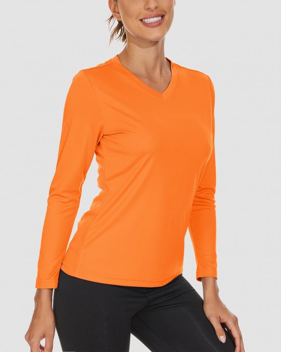 Women's Long Sleeve Shirts UPF 50+ Sun Protection T Shirts V Neck Hiking Shirt Running Workout Performance Tee