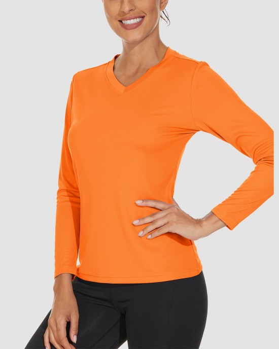 Women's Long Sleeve Shirts UPF 50+ Sun Protection T Shirts V Neck Hiking Shirt Running Workout Performance Tee