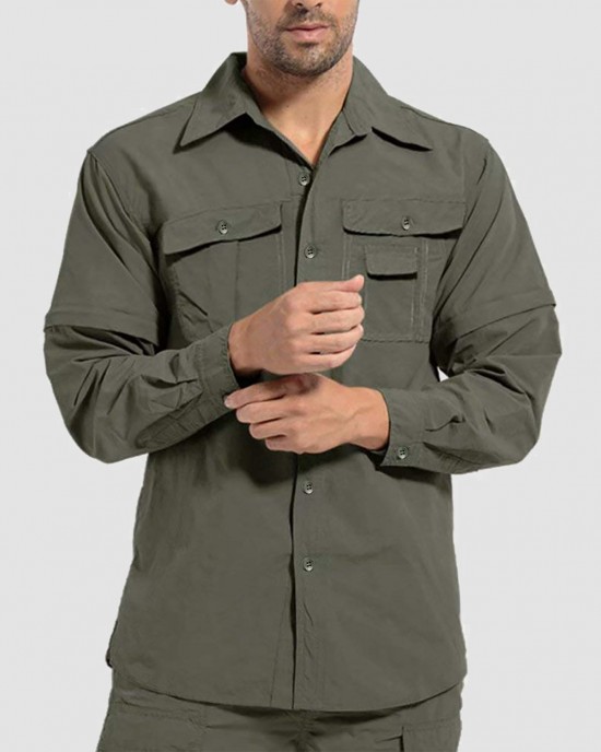 Mens Fishing Hiking Shirts with Detachable Sleeves Long/Short Sleeve Quick Dry