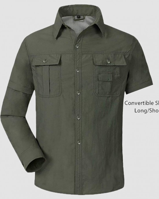 Mens Fishing Hiking Shirts with Detachable Sleeves Long/Short Sleeve Quick Dry