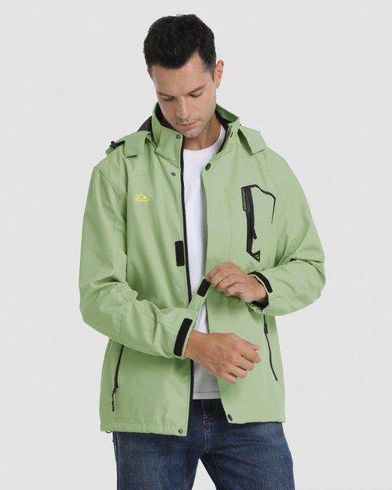 Men's Hooded Water Resistant Rain Jacket Windbreaker with Multi Pockets for Hiking Fishing Runing