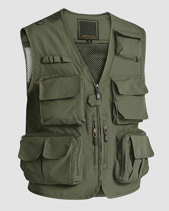 Men's Outerwear Vests Mesh Sleeveless Outdoor Work Vest with Multi Pockets Cargo Waistcoat Fishing