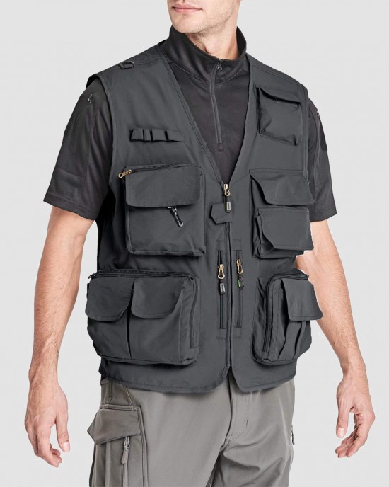 Men's Outerwear Vests Mesh Sleeveless Outdoor Work Vest with Multi Pockets Cargo Waistcoat Fishing