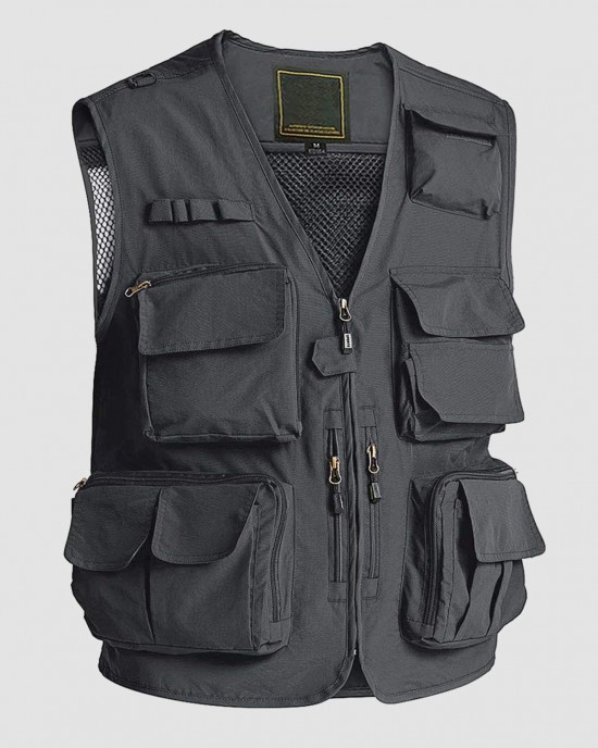 Men's Outerwear Vests Mesh Sleeveless Outdoor Work Vest with Multi Pockets Cargo Waistcoat Fishing