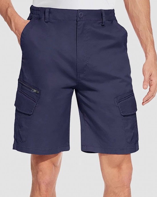 Men Classic Cargo Lightweight Many Pockets Work Elastic Waist Casual Cotton Comfortable Shorts