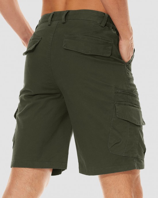 Men Classic Cargo Lightweight Many Pockets Work Elastic Waist Casual Cotton Comfortable Shorts