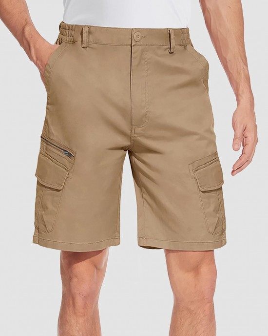 Men Classic Cargo Lightweight Many Pockets Work Elastic Waist Casual Cotton Comfortable Shorts