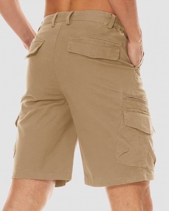 Men Classic Cargo Lightweight Many Pockets Work Elastic Waist Casual Cotton Comfortable Shorts